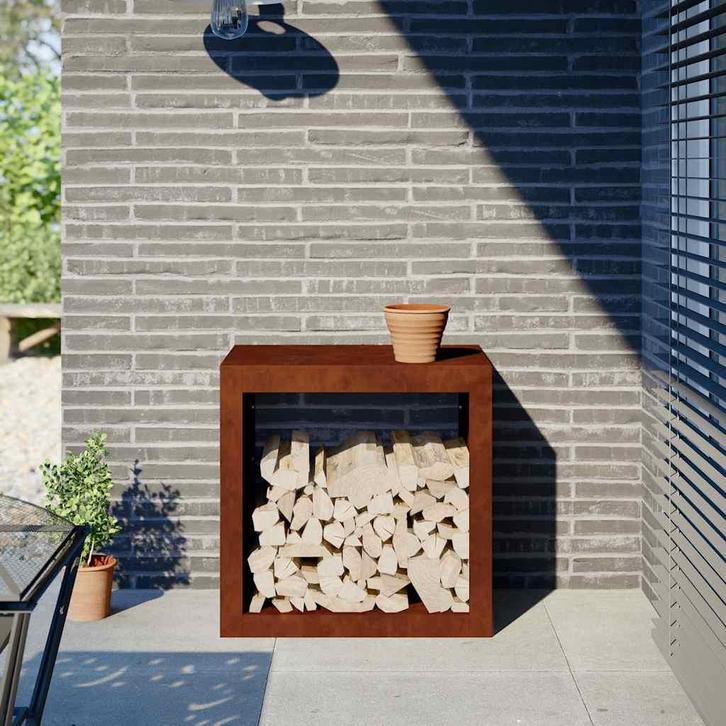 vidaXL Brandhoutrek 60x40x60 cm weervast staal, Tuin en Terras, Brandhout, Verzenden