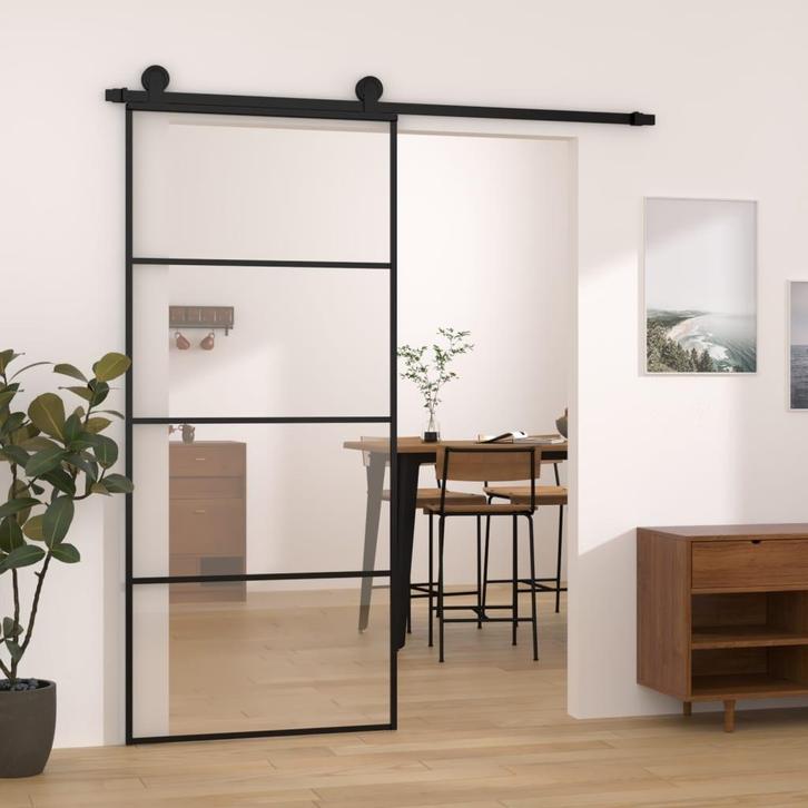 vidaXL Schuifdeur met beslag 90x205 cm ESG-glas en aluminium, Doe-het-zelf en Bouw, Deuren en Vliegenramen, Nieuw, Verzenden