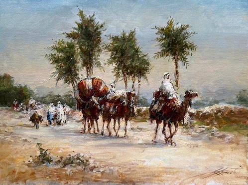 Mikhail Kraiev (1957) - Au Coeur du Désert - Caravane, Antiek en Kunst, Kunst | Schilderijen | Klassiek