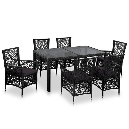 vidaXL 7-delige Tuinset poly rattan zwart, Tuin en Terras, Tuinsets en Loungesets, Tuinset, Nieuw, Verzenden
