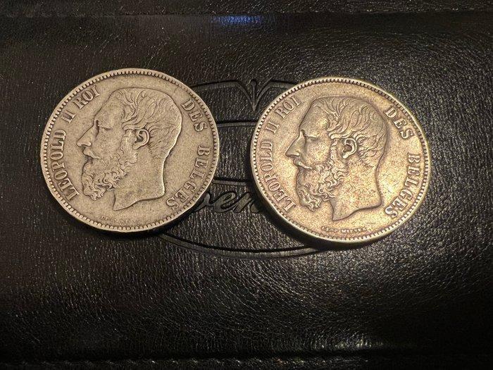 België. Leopold II. 5 Francs 1870/1871, 2 stuks (Zonder, Postzegels en Munten, Munten | Nederland