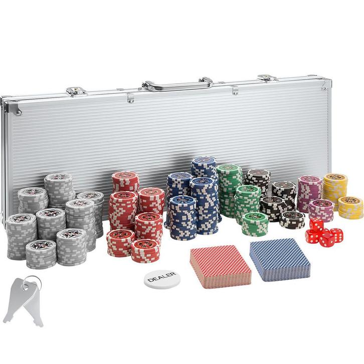 tectake Pokerset - zilver, 500-delig, Hobby en Vrije tijd, Gezelschapsspellen | Bordspellen, Verzenden