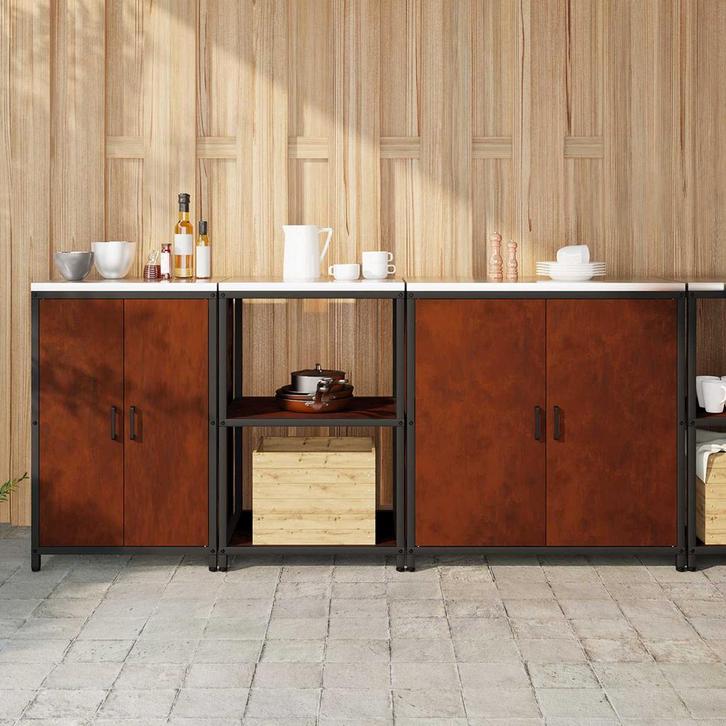 vidaXL Keukenopbergsysteem met plank 3 pcs Roestig, Maison & Meubles, Armoires | Autre, Envoi