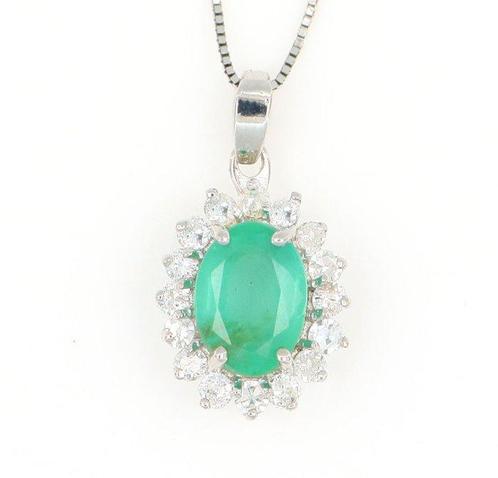 Sans Prix de Réserve - Collier - 18 carats Or blanc Émeraude, Handtassen en Accessoires, Kettingen