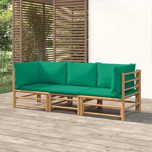 vidaXL Salon de jardin 3 pcs avec coussins vert bambou, Tuin en Terras, Tuinsets en Loungesets, Verzenden