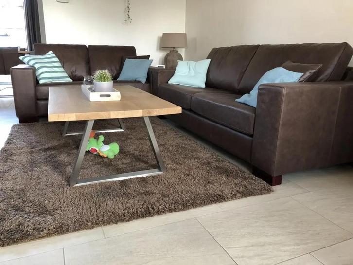 Set van 2 leren bruine banken, Antiek en Kunst, Antiek | Meubels | Stoelen en Sofa's, Ophalen of Verzenden