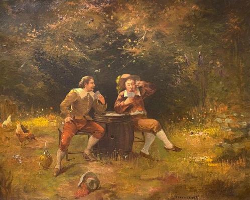 Camillo Innocenti (1871-1961) - Cavalieri in osteria, Antiek en Kunst, Kunst | Schilderijen | Klassiek