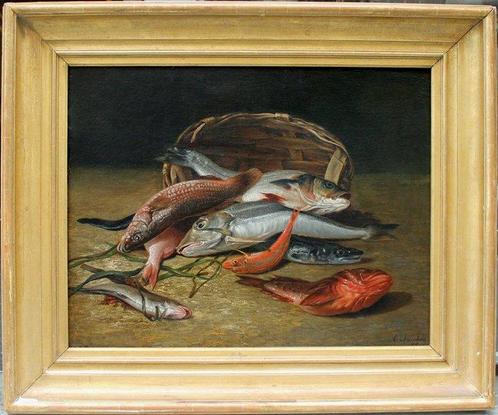 Adolphe Jourdan (1825-1889) - Still Life with Sea Fishes, Antiek en Kunst, Kunst | Schilderijen | Klassiek