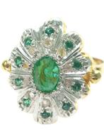 Zonder minimumprijs - Ring - 9 kt. Zilver, Geel goud Smaragd