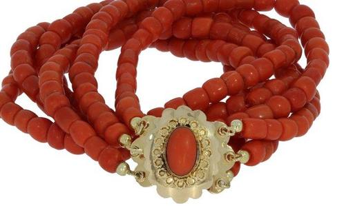 Chaîne - 14 carats Or jaune Corail rouge - Belle serrure, Handtassen en Accessoires, Antieke sieraden
