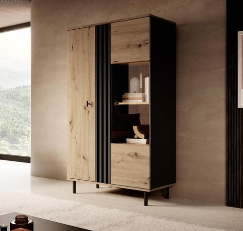 Vitrinekast eiken antraciet 90x40x149 glazen opbergkast, Huis en Inrichting, Kasten | Vitrinekasten, 25 tot 50 cm, Nieuw, 50 tot 100 cm