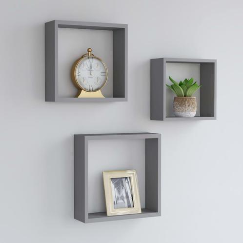 vidaXL Wandschappen kubus 3 st MDF grijs, Huis en Inrichting, Kasten | Wandmeubels, Nieuw, Verzenden