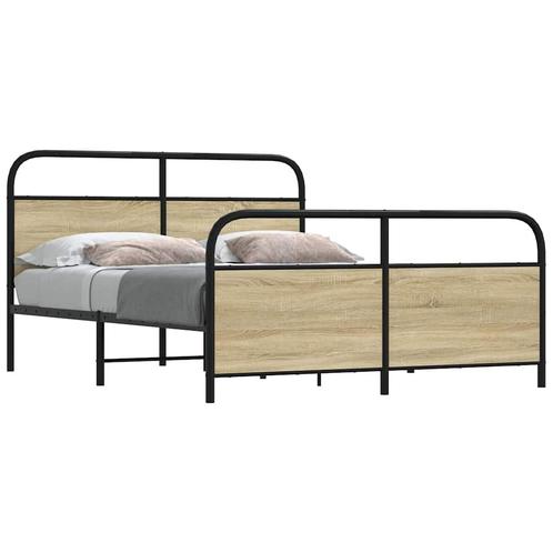 vidaXL Cadre de lit en métal sans matelas chêne sonoma, Maison & Meubles, Chambre à coucher | Lits, Neuf, Envoi