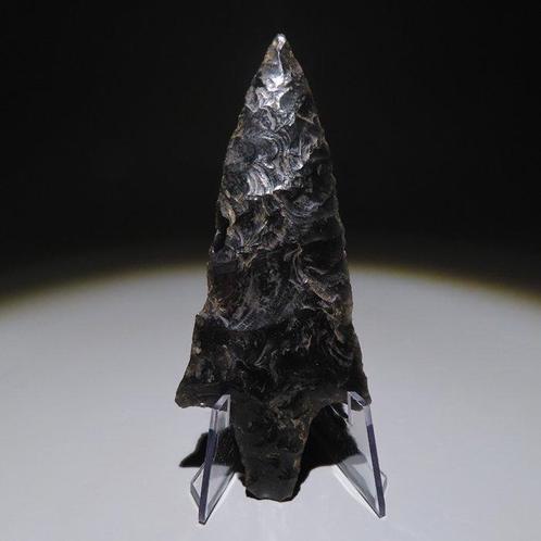 Maya Obsidiaan Pijlkop. ca. 800 n.Chr. 10,2 cm hoog. Spaanse, Verzamelen, Mineralen en Fossielen