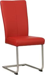 Rode leren industriële eetkamerstoel - poot rond inox -, Huis en Inrichting, Stoelen, Overige kleuren, Nieuw, Leer, Ophalen of Verzenden
