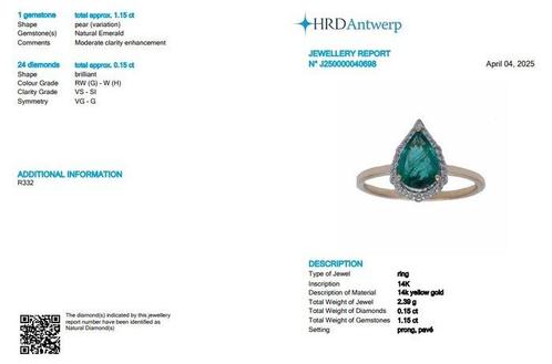 Trouwring - 14 karaat Geel goud - 1.30ct. tw. Smaragd -, Handtassen en Accessoires, Antieke sieraden