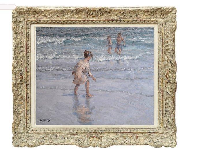 Chris van Dijk (1952) Impressionist -  Fille cherche des, Antiek en Kunst, Kunst | Schilderijen | Klassiek