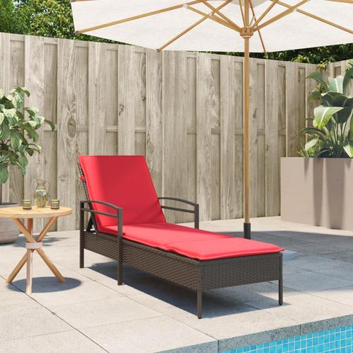 vidaXL Ligbed met kussen bruin 63x200x81 cm poly rattan, Tuin en Terras, Ligbedden, Nieuw, Verzenden