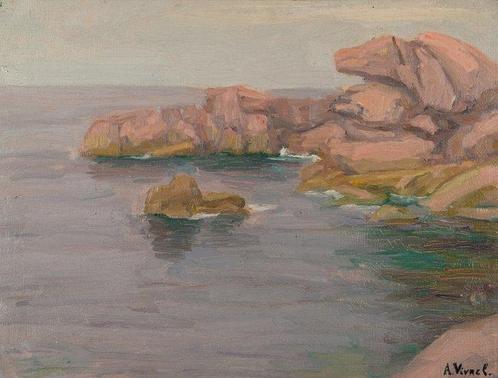 André-Léon Vivrel (1886-1976) - Bretagne, la côte rocheuse, Antiquités & Art, Art | Peinture | Classique