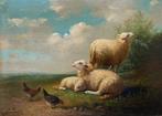 Auguste Bonheur (1824-1884) - Schapen en kippen in landschap, Antiquités & Art, Art | Peinture | Classique