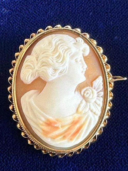 Broche - 14 carats Or jaune Pierres précieuses variées -, Handtassen en Accessoires, Antieke sieraden
