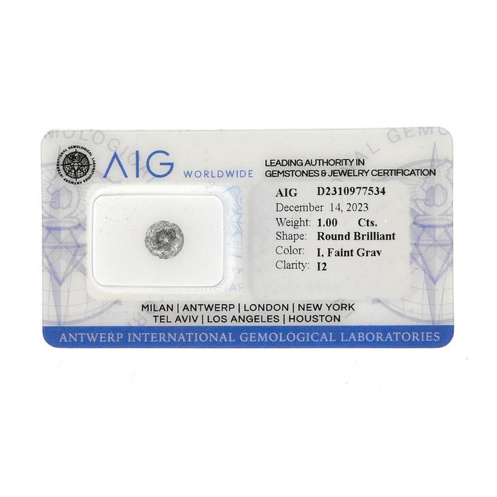 1,00 ct. Briljant geslepen diamant I / I2 + AIG Certifica..., Antiek en Kunst, Antiek | Zilver en Goud, Ophalen of Verzenden