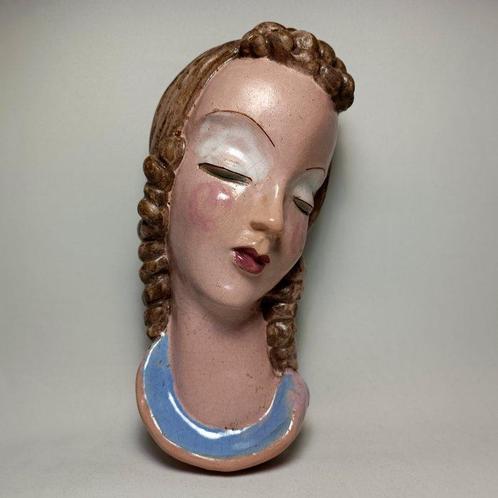 Maria H. Rahmer - sculptuur, Art Deco Lady Wall Mask - 21 cm, Antiquités & Art, Antiquités | Verre & Cristal