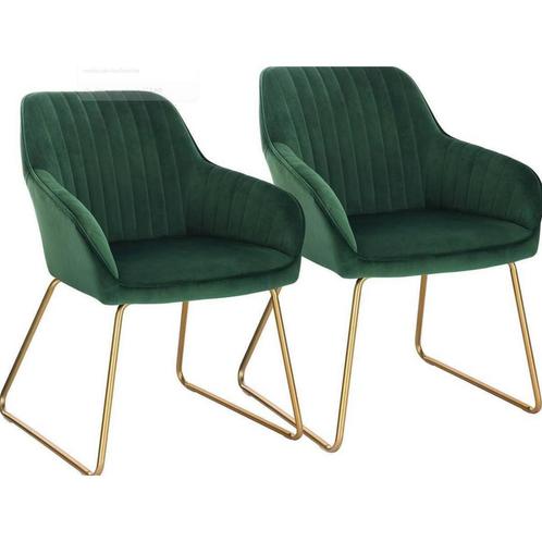 2x eetkamerstoel / kuipstoel - groen met goud - metaal met, Huis en Inrichting, Stoelen, Verzenden