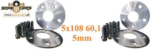 Spacers 5mm Renault Clio Sport Megane 5x108 60,1 adapters, Auto diversen, Tuning en Styling, Ophalen of Verzenden