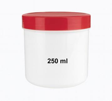 Wit potje met rode deksel (250 ml inhoud, PP plastic) beschikbaar voor biedingen