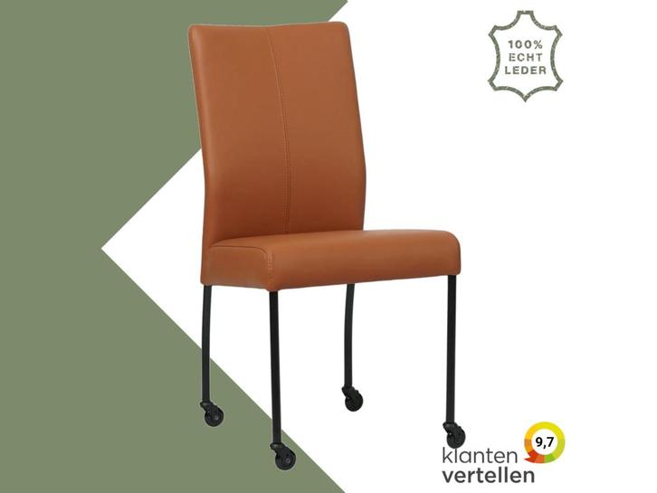 Leren eetkamerstoel Comfort met wieltjes - Toledo Natur, Huis en Inrichting, Stoelen, Bruin, Eén, Nieuw, Leer, Ophalen of Verzenden