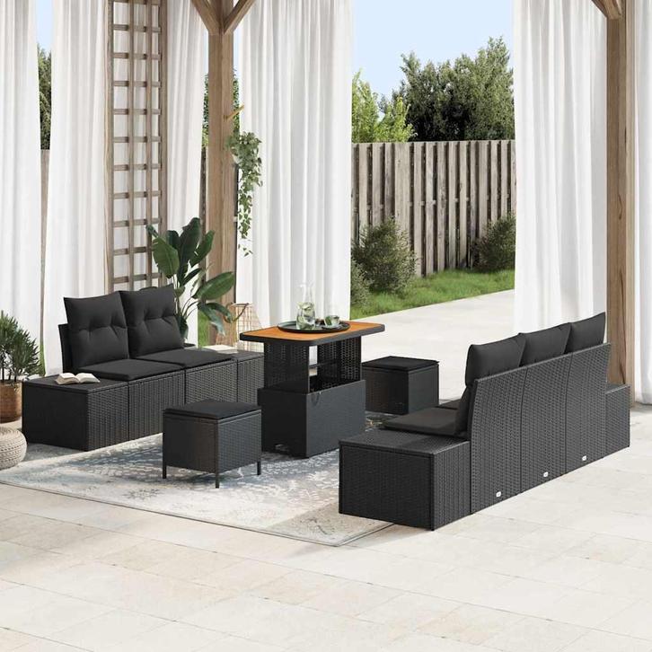 vidaXL Tuinbank Set met kussen 8 pcs Zwart poly rattan, Jardin & Terrasse, Ensembles de jardin, Envoi