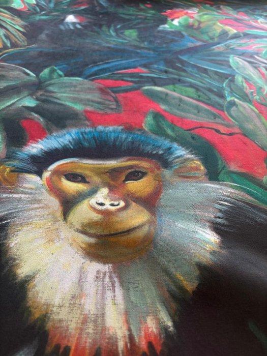 Blikken in de jungle – katoenen fluweel met een exotische, Antiek en Kunst, Antiek | Tapijten, Tafelkleden en Textiel