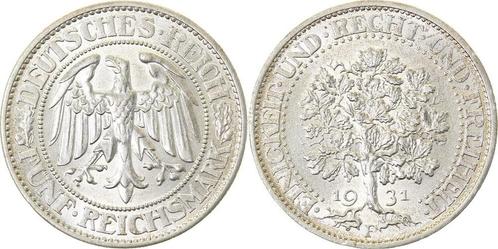 5 Reichsmark Weimarer Republik Eichbaum 1931f, Timbres & Monnaies, Monnaies | Europe | Monnaies non-euro, Envoi