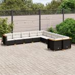 vidaXL 10-delige Loungeset met kussens poly rattan zwart, Tuin en Terras, Verzenden, Nieuw, Loungeset