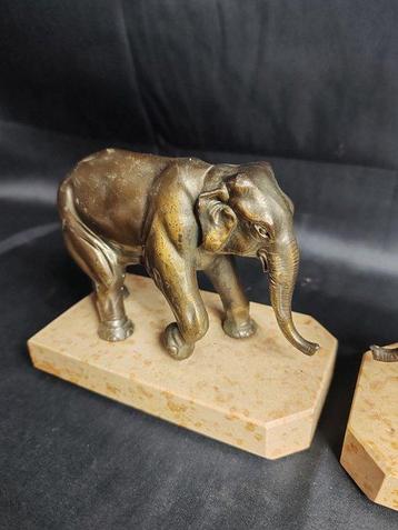 Serre-livres - éléphant - Marbre, Régule
