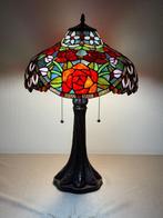 XXL Tiffany stijl tafellamp PEACOCK ROSE GARDEN lamp met 2, Antiek en Kunst