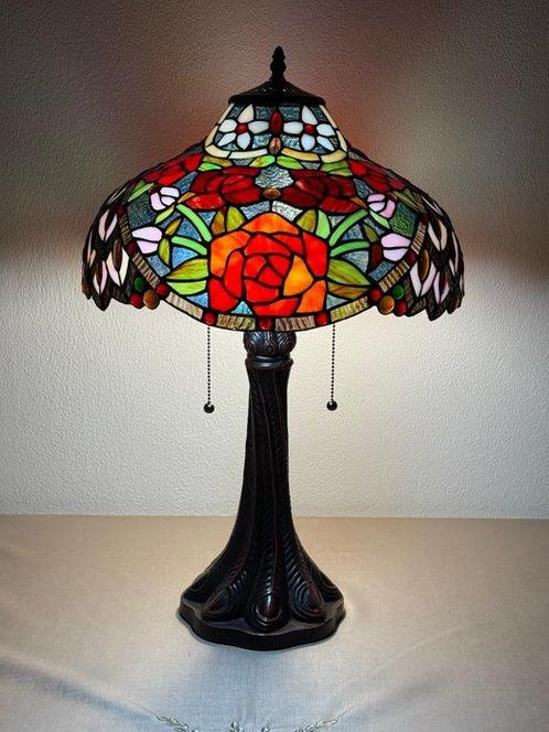 XXL Tiffany stijl tafellamp PEACOCK ROSE GARDEN lamp met 2, Antiek en Kunst, Kunst | Designobjecten