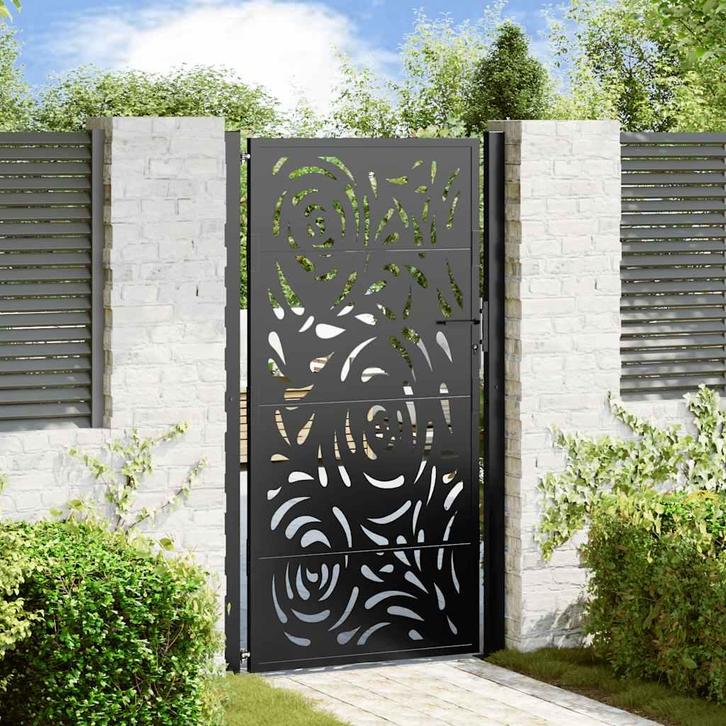 vidaXL Poort met vlamontwerp 105x180 cm staal zwart, Tuin en Terras, Tuinpoorten, Nieuw, Verzenden