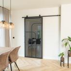 Stalen Schuifdeur - Zwart - 4 Vlaks rond - Rook glas, Doe-het-zelf en Bouw, Raamkozijnen en Schuifdeuren, 75 tot 150 cm, Nieuw