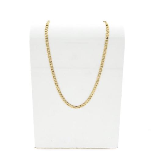 Gouden platte/wijde gourmetschakel ketting; 50 cm | Heren, Handtassen en Accessoires, Kettingen, Overige kleuren, Gebruikt, Goud