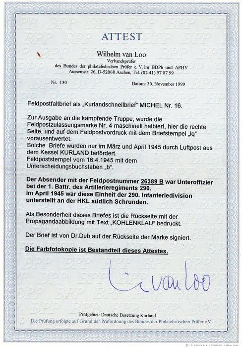 Kurland 1945 - Kurlands snelbrief met halvering - attest -, Postzegels en Munten, Postzegels | Europa | Duitsland