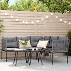 vidaXL Loungeset met kussens staal en textileen zwart, Tuin en Terras, Verzenden, Nieuw, Loungeset