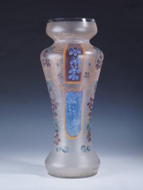 Vase -  Grote Franse Art Nouveau vaas met polychoom floraal, Antiek en Kunst, Kunst | Designobjecten