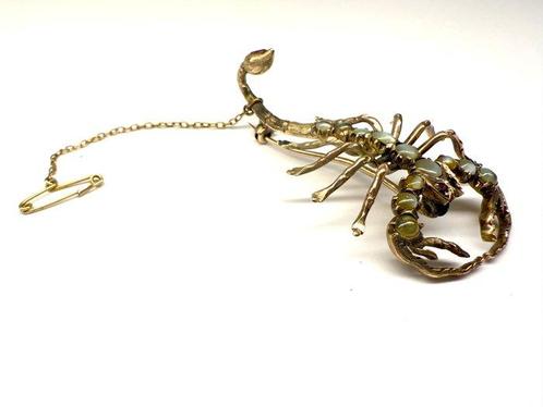 Broche - 9 kt. Geel goud Robijn - Antieke Schorpioen, Handtassen en Accessoires, Antieke sieraden