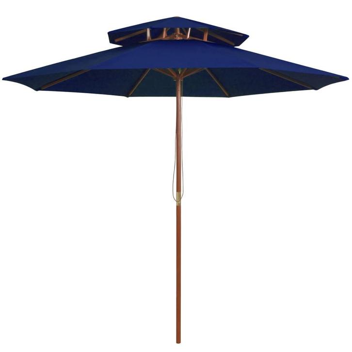 vidaXL Parasol dubbeldekker met houten paal 270 cm blauw, Tuin en Terras, Parasols, Nieuw, Verzenden