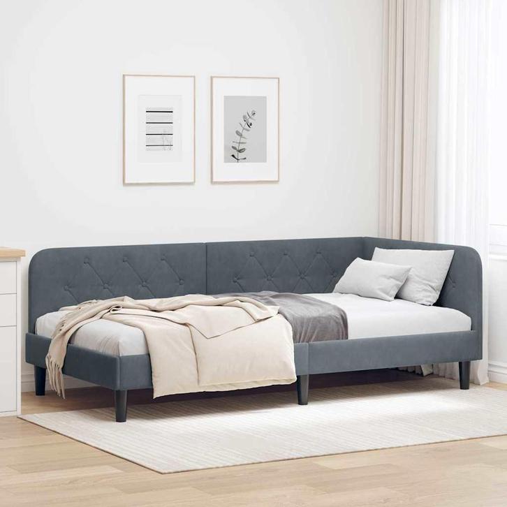 vidaXL Hoek Bed Frame met hoofdeinde Donkergrijs 90 x 200 cm, Huis en Inrichting, Slaapkamer | Bedden, Nieuw, Verzenden