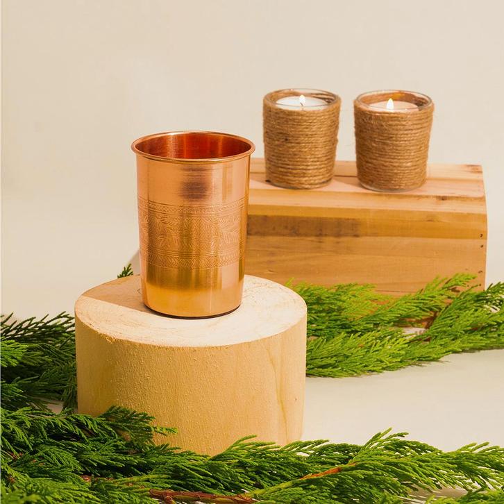 Puur Koperen Beker Bloempatroon Rand - 300 ml, Sport en Fitness, Gezondheidsproducten en Wellness, Ophalen of Verzenden