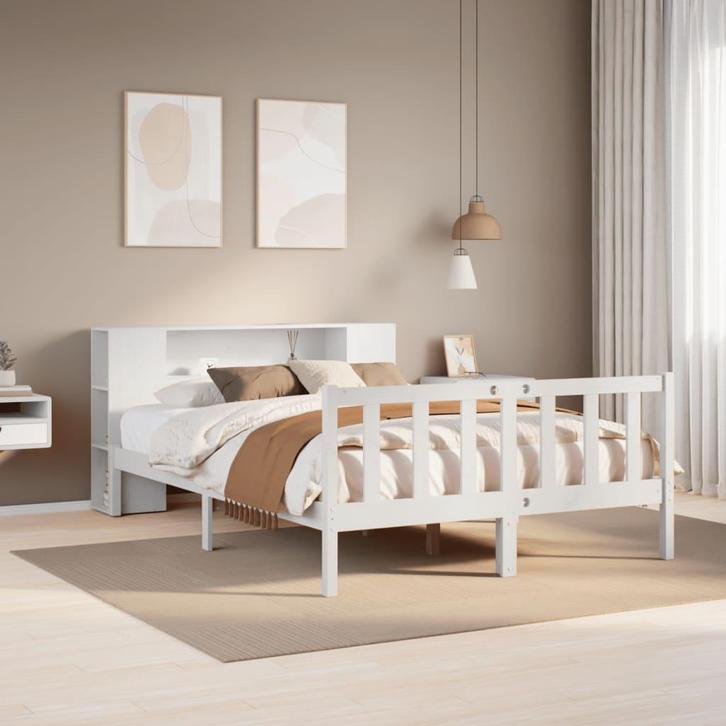 vidaXL Bed met boekenkast zonder matras grenenhout wit, Huis en Inrichting, Slaapkamer | Bedden, Nieuw, Verzenden
