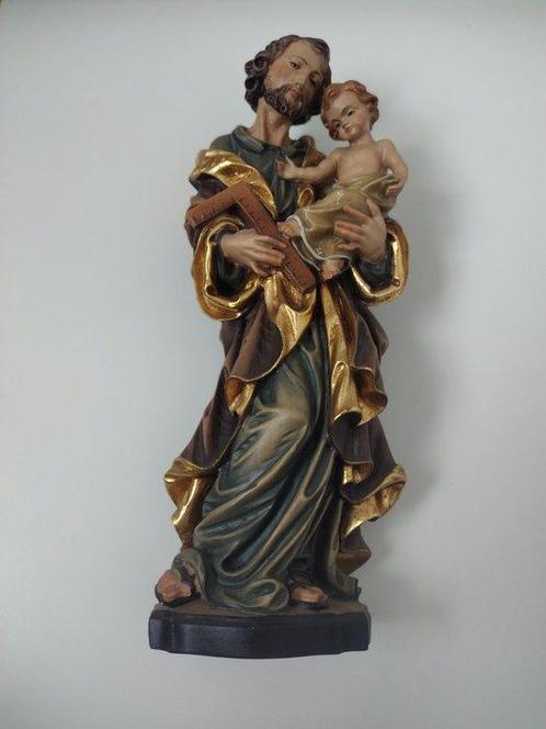 Sculpture, farbige Holzfigur Hl. Josef  mit Jesu Kind und, Antiek en Kunst, Antiek | Boeken en Manuscripten